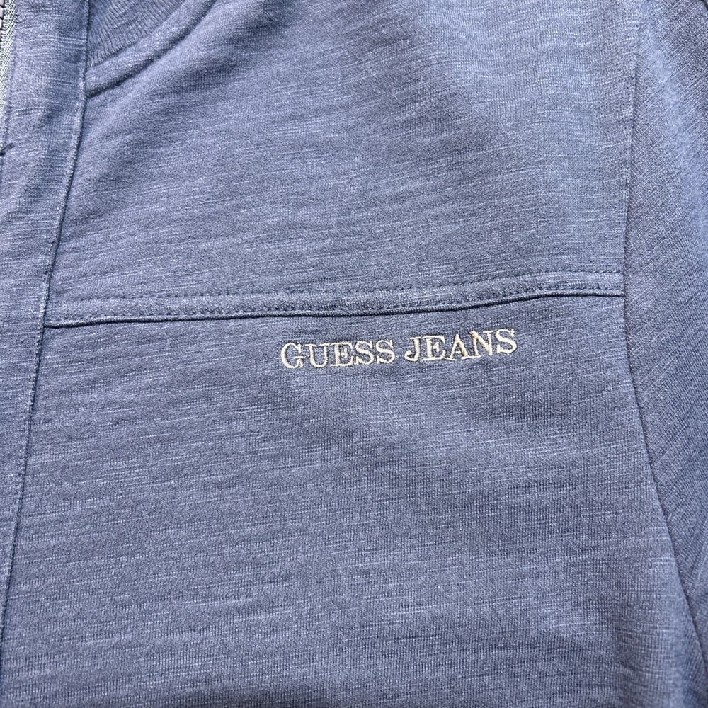 Guess Sweater Mens XL Mock Neck Full Zip Navy Blue Cotton Long Sleeve Track - Picture 2 of 8